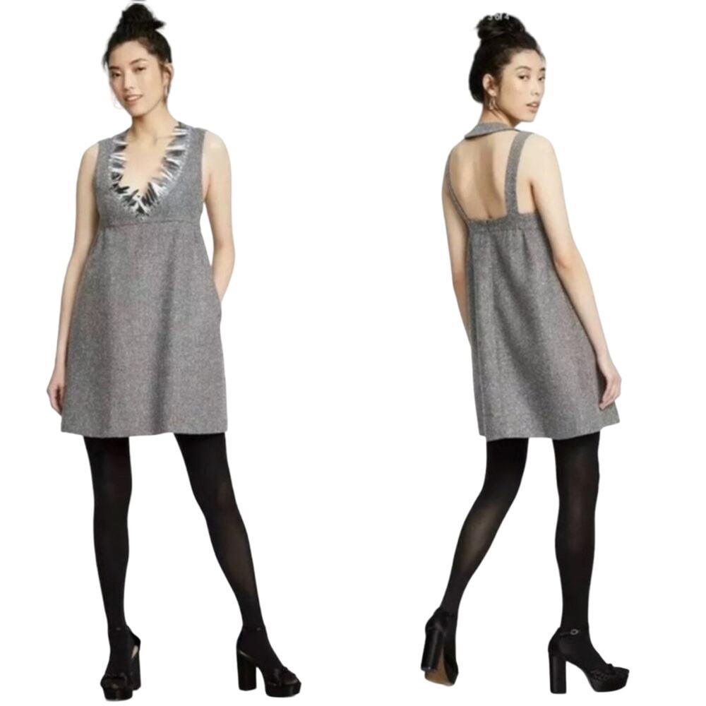 Anna Sui Target NWOT Metallic Boulcé Mini Dress Size XS Gray Knit Sleeveless